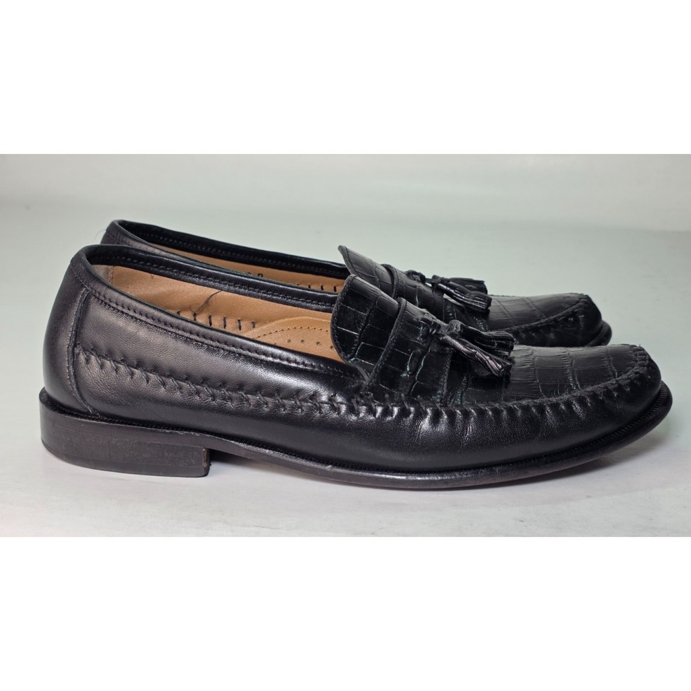 Florsheim Men's Loafers Size 9 D Black Leather Tassel Croc Print Dress Shoes